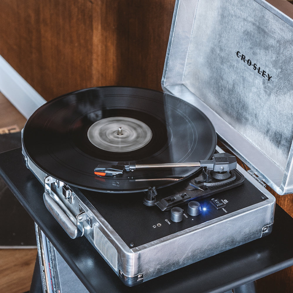 Crosley Cruiser Bluetooth Portable Turntable + Crosley Turntable Stand Bundle - Silver-Crosley-Mood