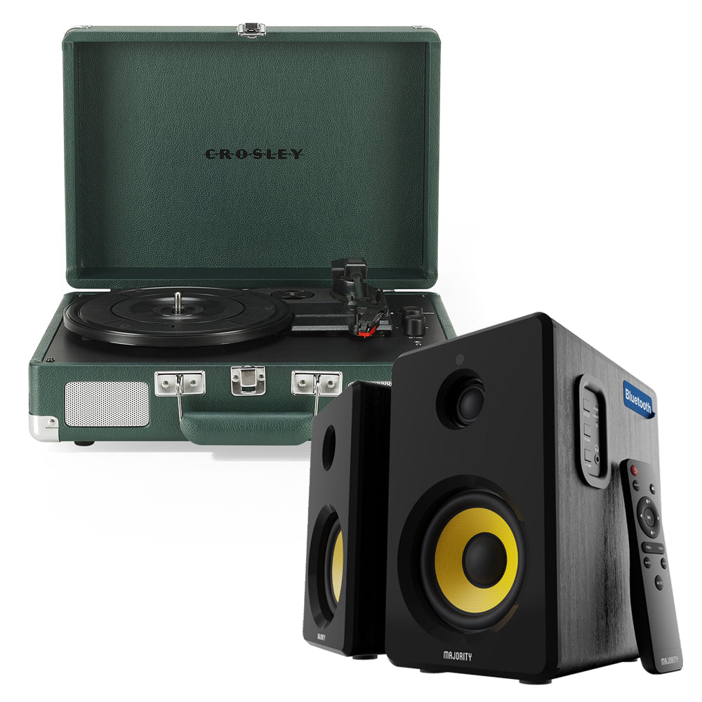 Crosley Cruiser Bluetooth Portable Turntable - Emerald Green + Bundled Majority D40X Bluetooth Speakers-Crosley-Mood