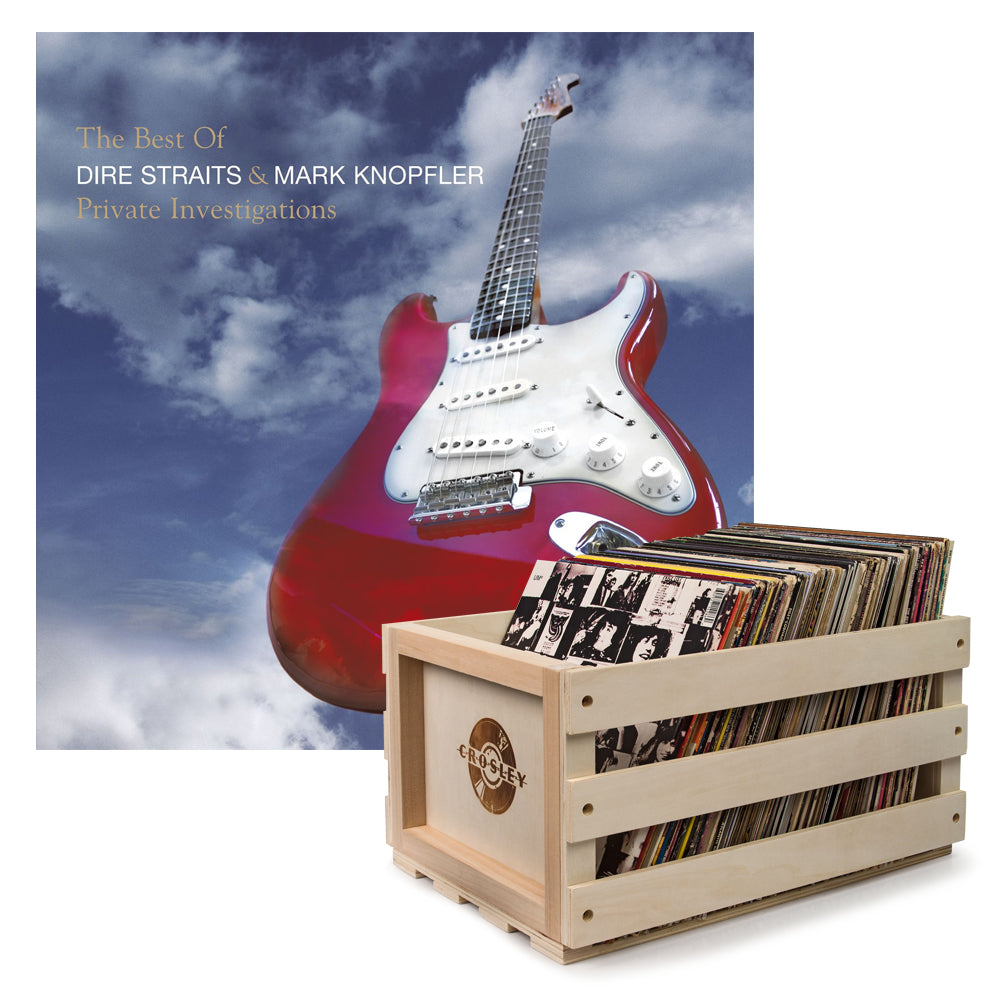Crosley Record Storage Crate & Dire Straits, Mark K The Best Of Dire Straits - Double Vinyl Album Bundle-Universal Music-Mood