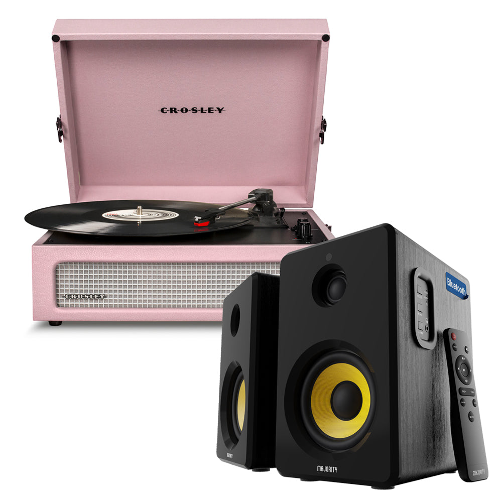 Crosley Voyager Bluetooth Portable Turntable - Amethyst + Bundled Majority D40X Bluetooth Speakers - Black-Crosley-Mood