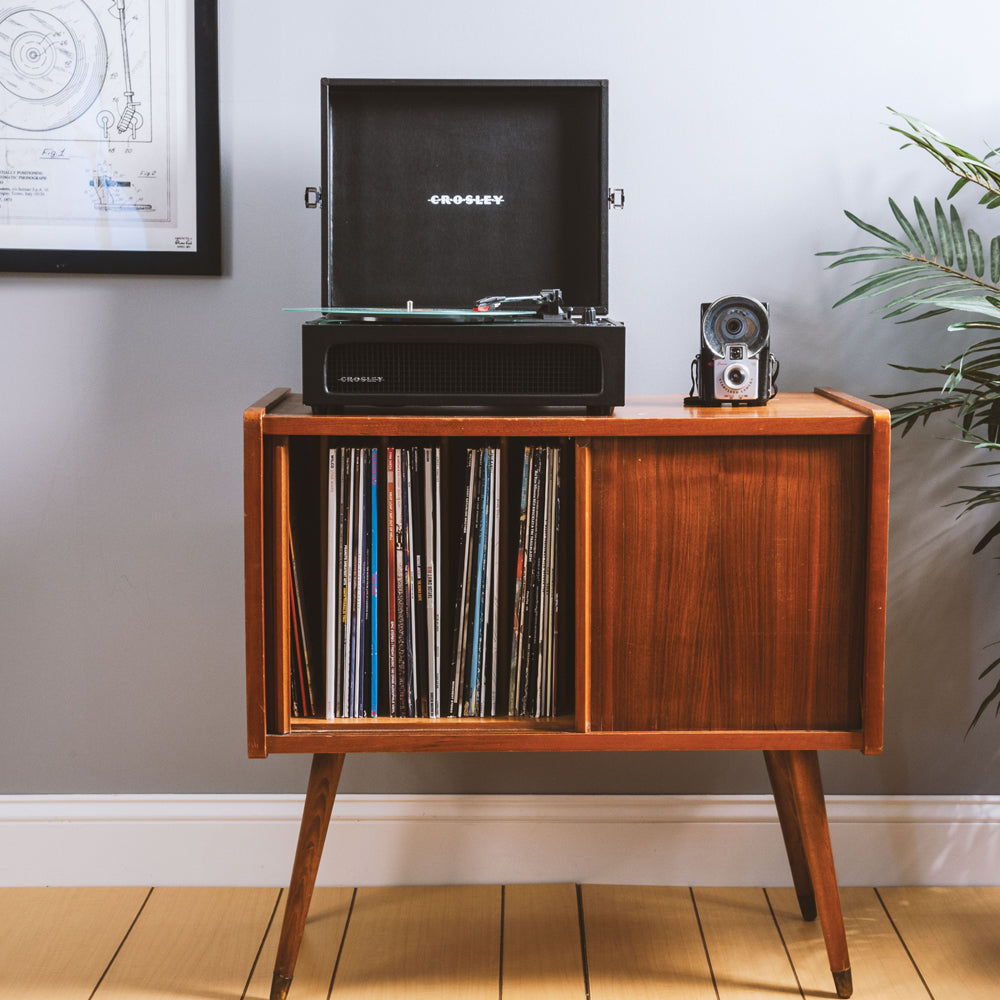 Crosley Voyager Bluetooth Portable Turntable - Black + Gadhouse Vinyl Rack Bundle - Black-Crosley-Mood