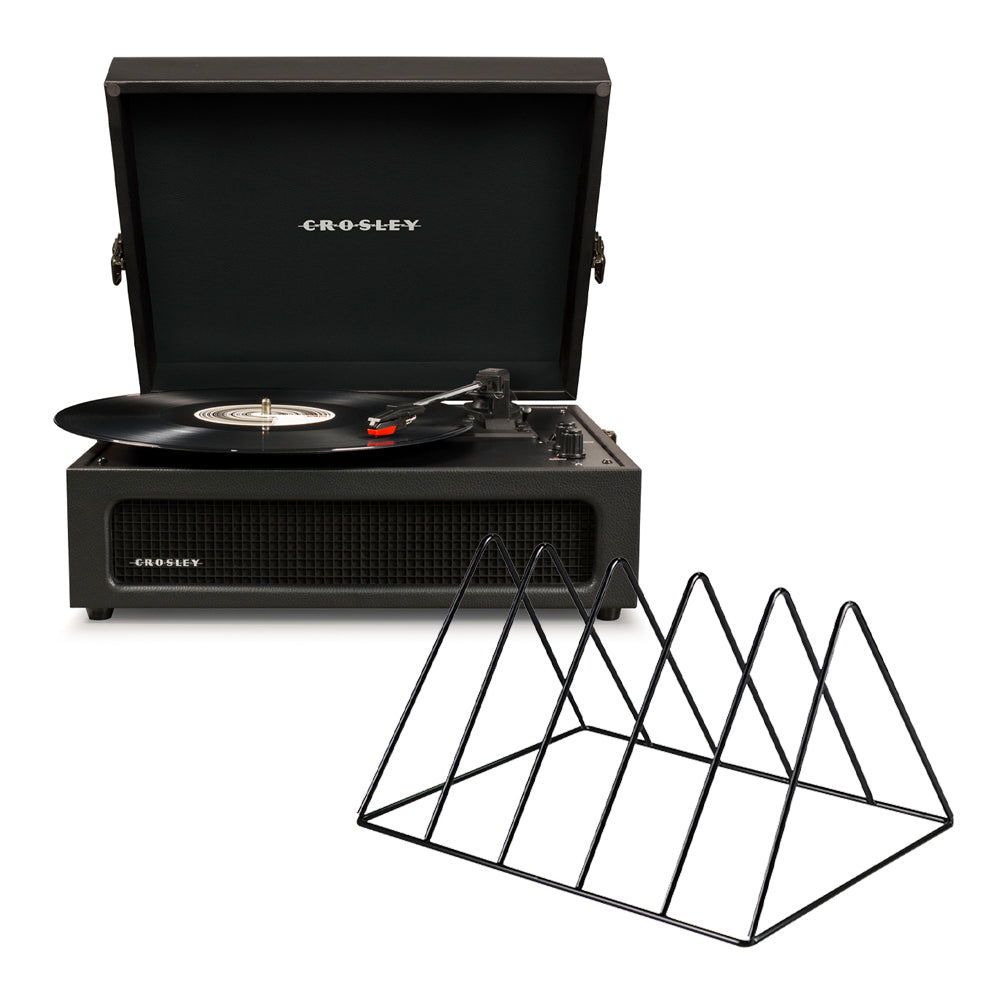 Crosley Voyager Bluetooth Portable Turntable - Black + Gadhouse Vinyl Rack Bundle - Black-Crosley-Mood
