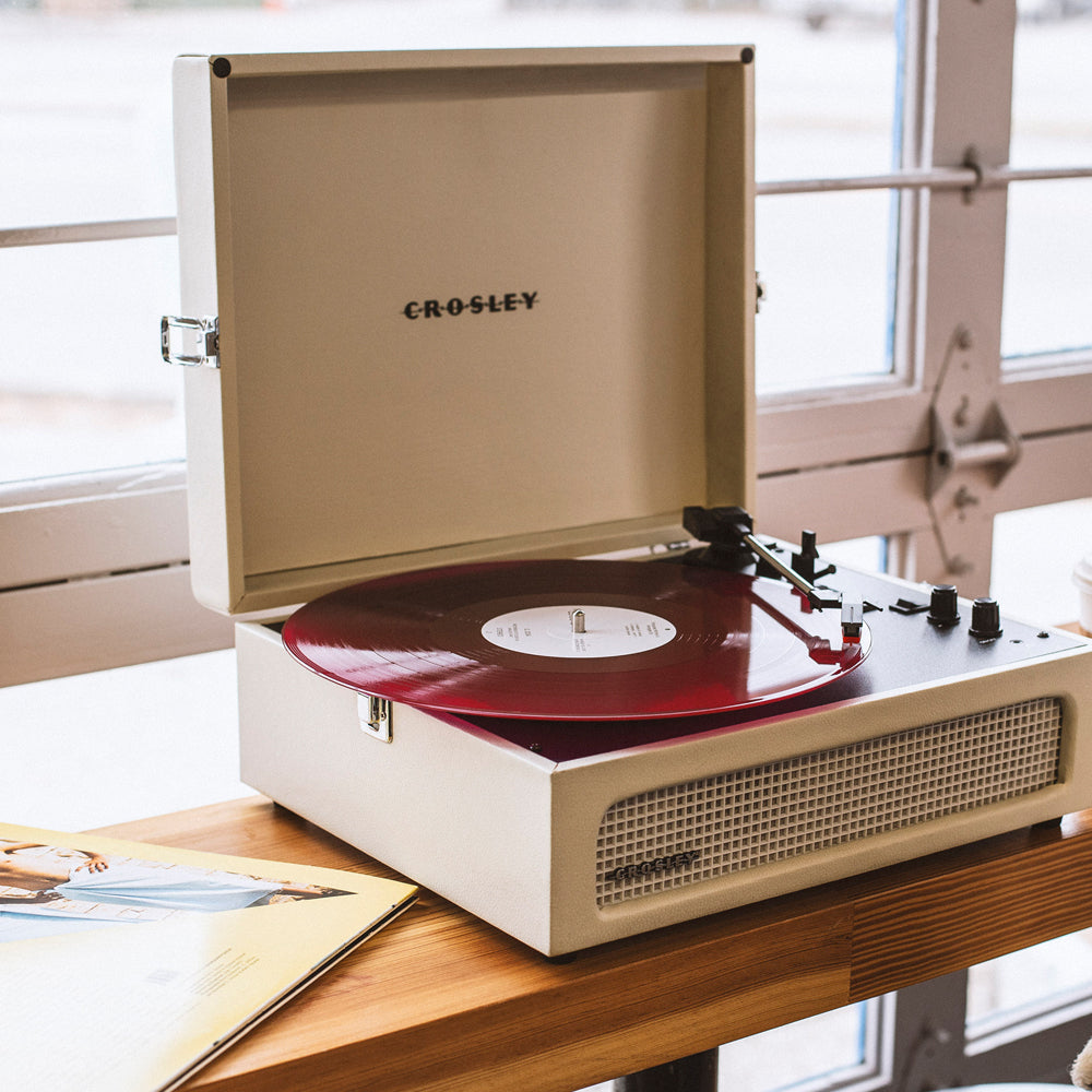 Crosley Voyager Bluetooth Portable Turntable - Dune + Gadhouse Vinyl Rack Bundle - Black-Crosley-Mood