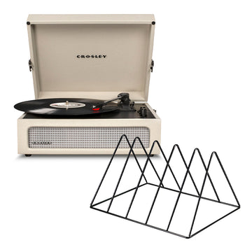 Crosley Voyager Bluetooth Portable Turntable - Dune + Gadhouse Vinyl Rack Bundle - Black-Crosley-Mood