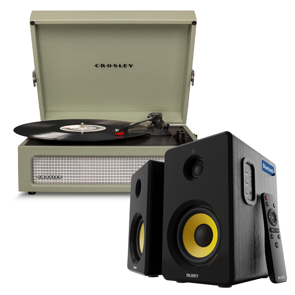 Crosley Voyager Bluetooth Portable Turntable - Sage + Bundled Majority D40X Bluetooth Speakers - Black-Crosley-Mood