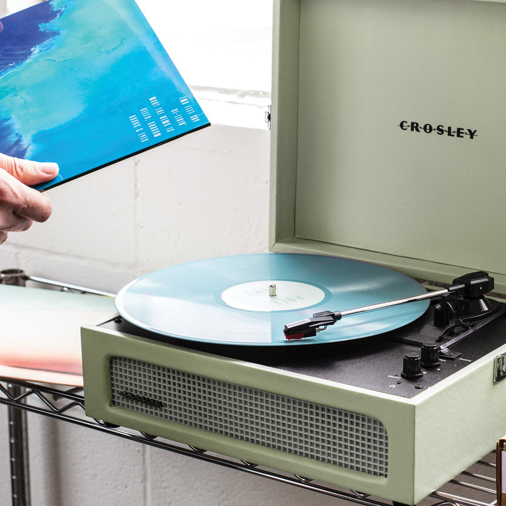 Crosley Voyager Bluetooth Portable Turntable - Sage + Gadhouse Vinyl Rack Bundle - Black-Crosley-Mood