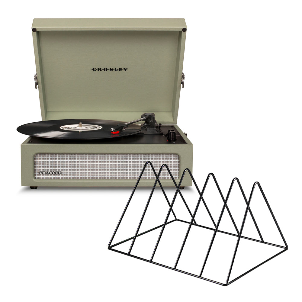 Crosley Voyager Bluetooth Portable Turntable - Sage + Gadhouse Vinyl Rack Bundle - Black-Crosley-Mood