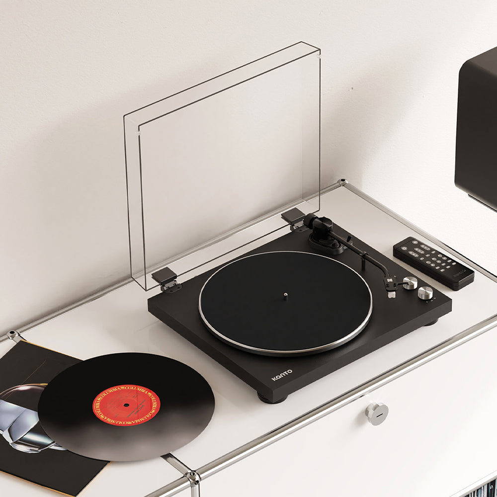 Kanto OBI3 Turntable - Matte Black with Kanto ORA 100W Powered Speakers - Black Bundle-Kanto-Mood