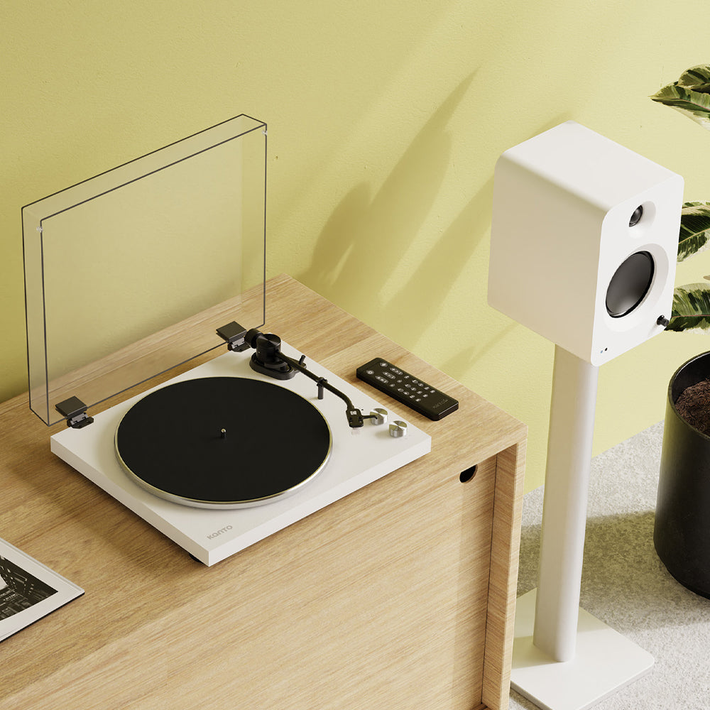 Kanto OBI3 Turntable - Matte White with Kanto ORA 100W Powered Speakers - White Bundle-Kanto-Mood