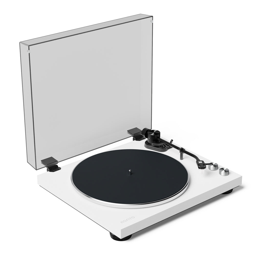 Kanto OBI3 Turntable - Matte White with Kanto ORA 100W Powered Speakers - White Bundle-Kanto-Mood