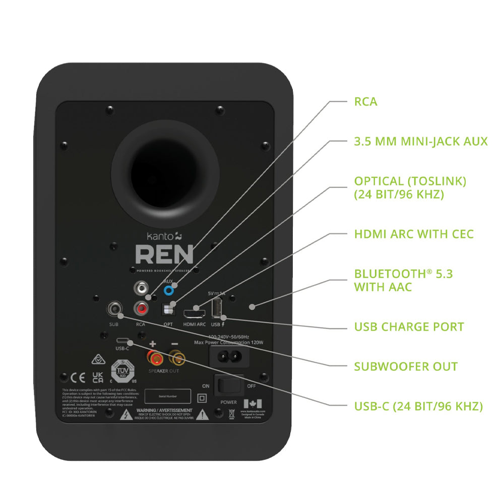 Kanto REN 200W Powered Bookshelf Speakers with HDMI ARC, USB-C, and Bluetooth 5.3 - Matte Black, Pair-Kanto-Mood