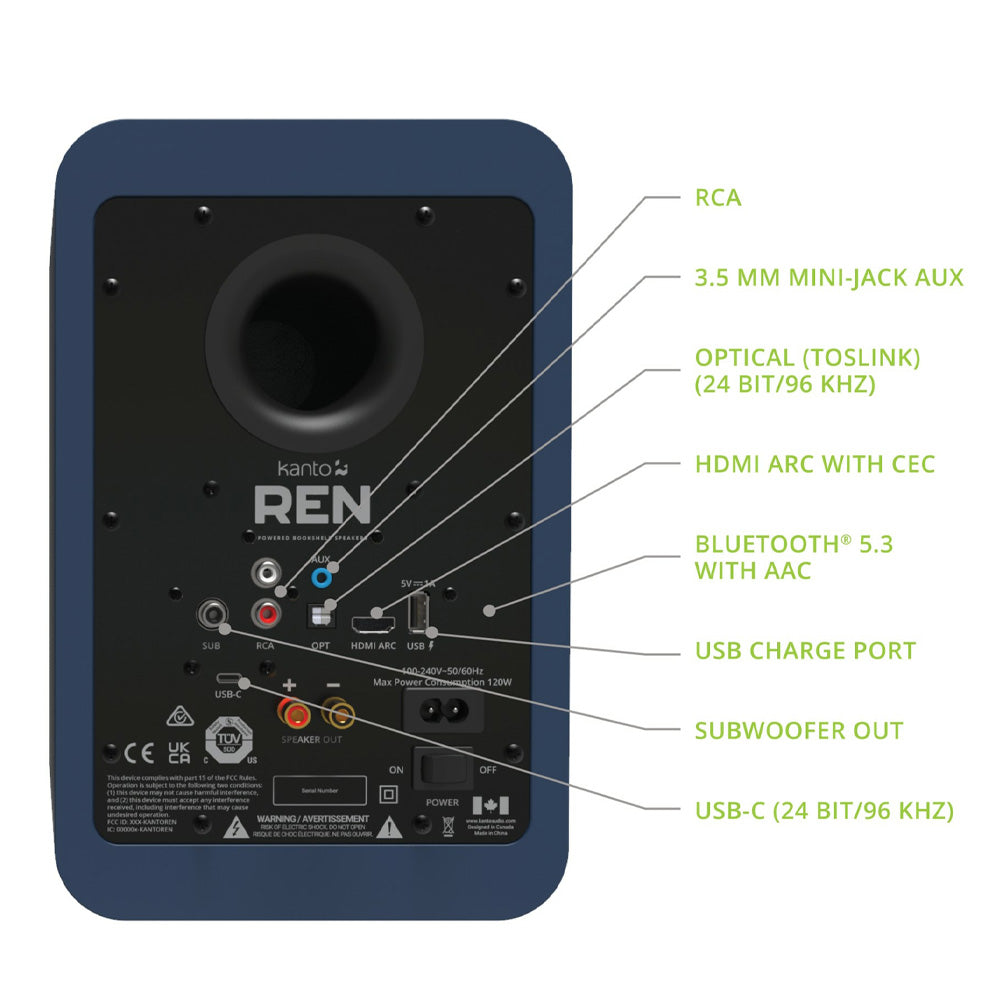 Kanto REN 200W Powered Bookshelf Speakers with HDMI ARC, USB-C, and Bluetooth 5.3 - Matte Blue, Pair-Kanto-Mood