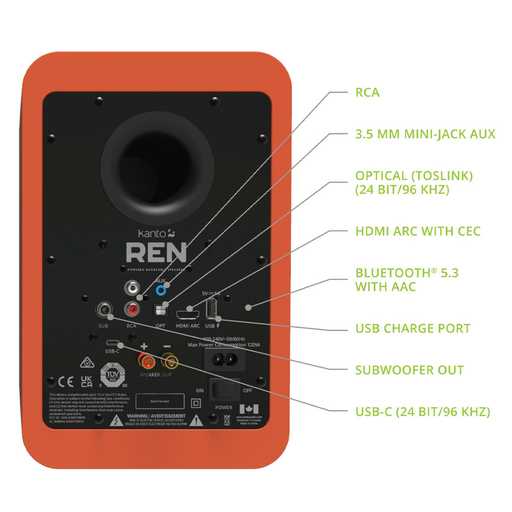 Kanto REN 200W Powered Bookshelf Speakers with HDMI ARC, USB-C, and Bluetooth 5.3 - Matte Orange, Pair-Kanto-Mood