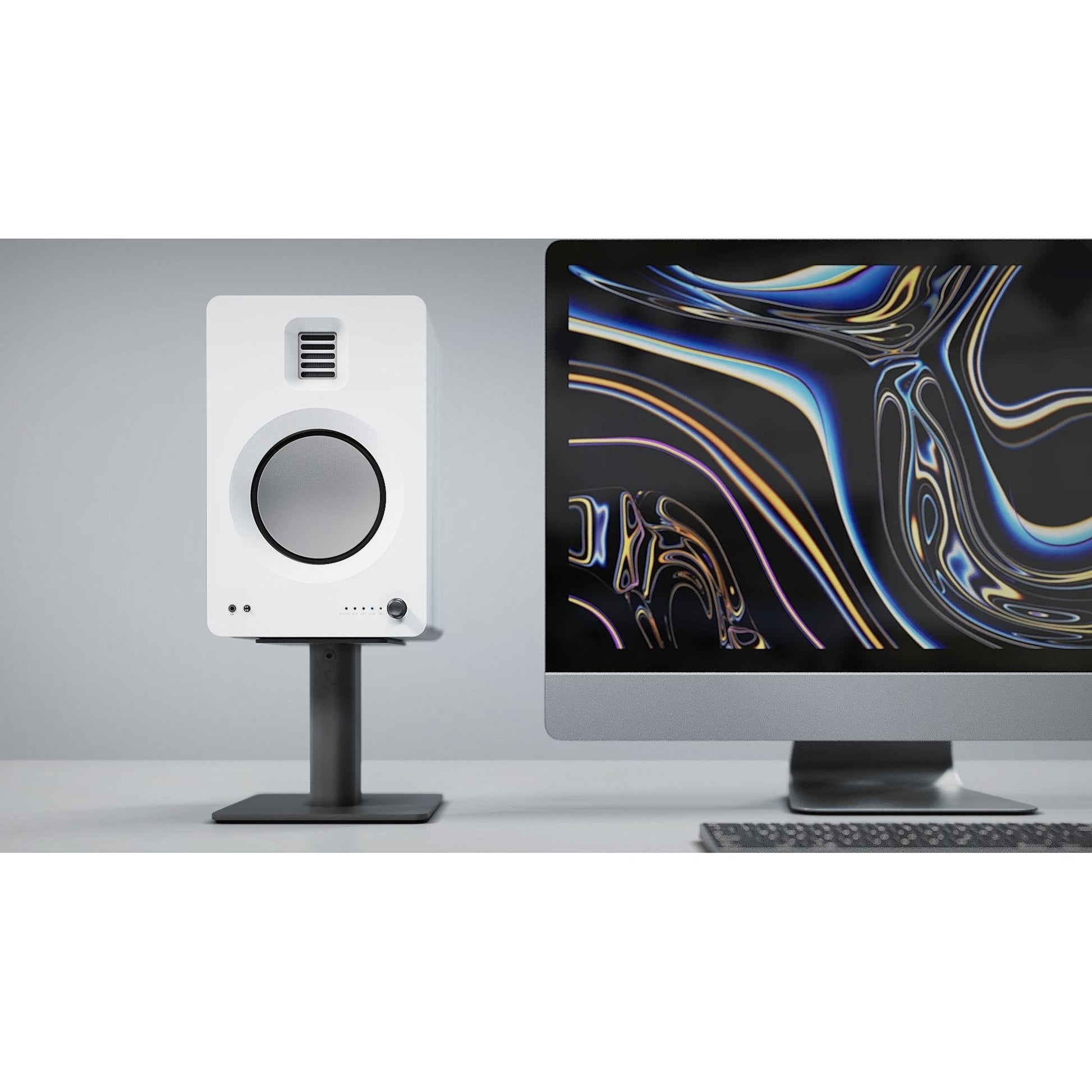Kanto TUK 260W Powered Bookshelf Speakers with Headphone Out, USB Input, Dedicated Phono Pre-amp, Bluetooth - Pair, Matte White-Kanto-Mood