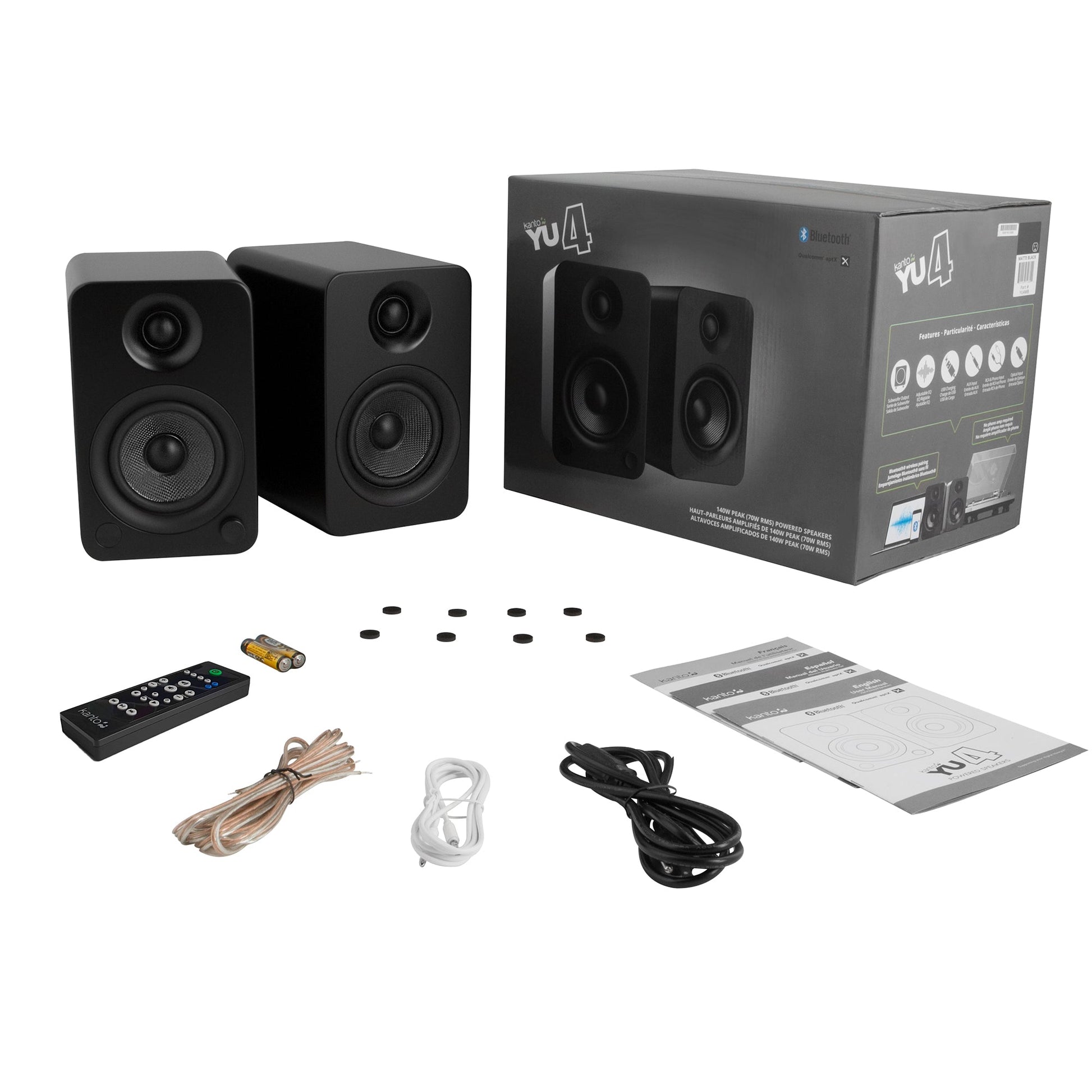 Kanto YU4 140W Powered Bookshelf Speakers with Bluetooth and Phono Preamp - Pair, Matte Black-Kanto-Mood