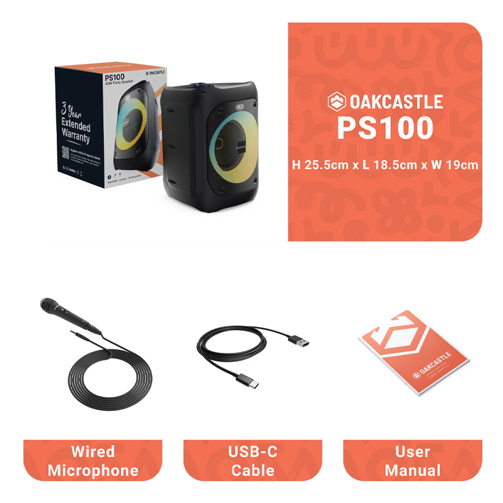 Majority PS100 - Party Speaker 40w Bluetooth Karaoke-DJ-Party-PA System - Black-Majority-Mood