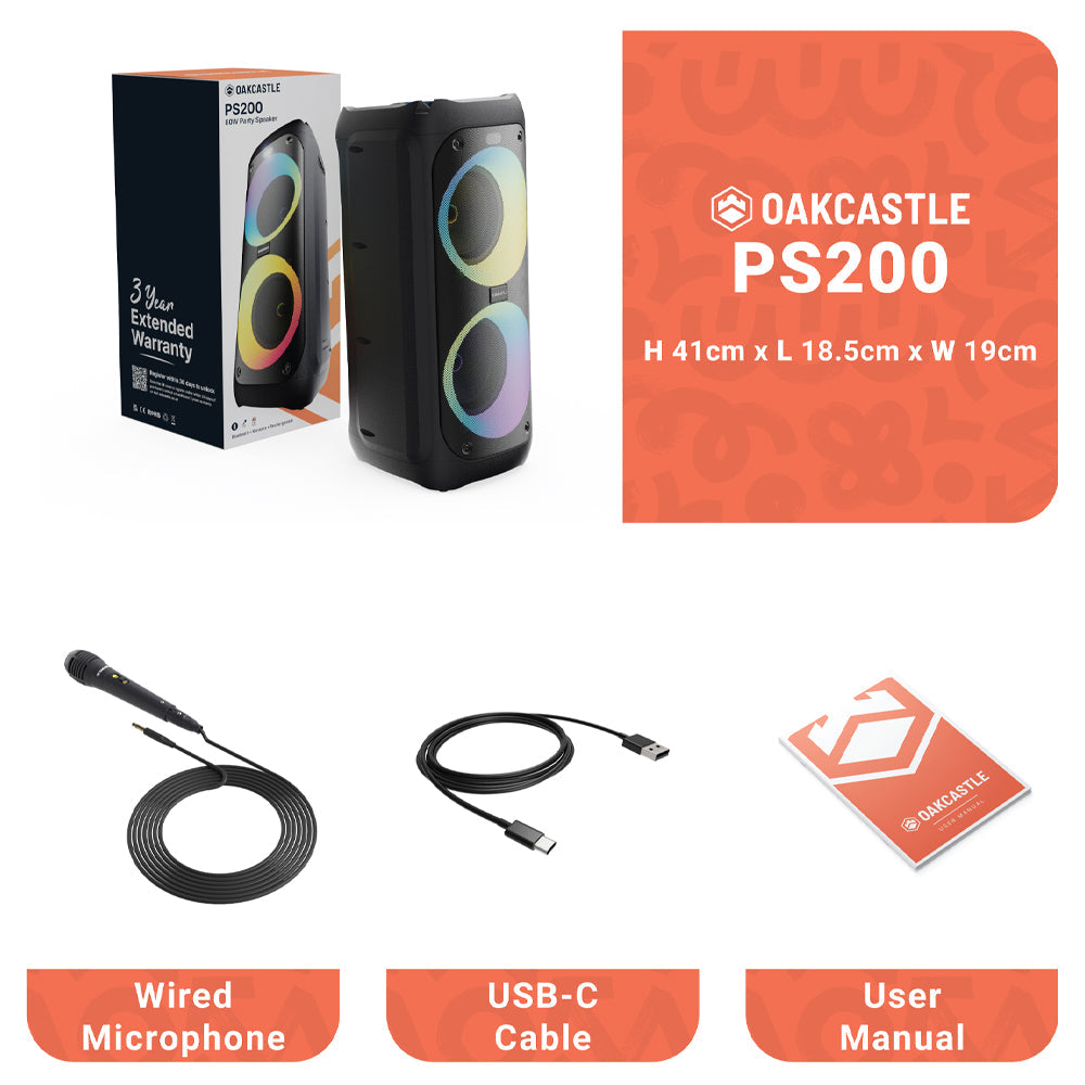 Majority PS200 - Party Speaker 100w Bluetooth Karaoke-DJ-Party-PA System - Black-Majority-Mood