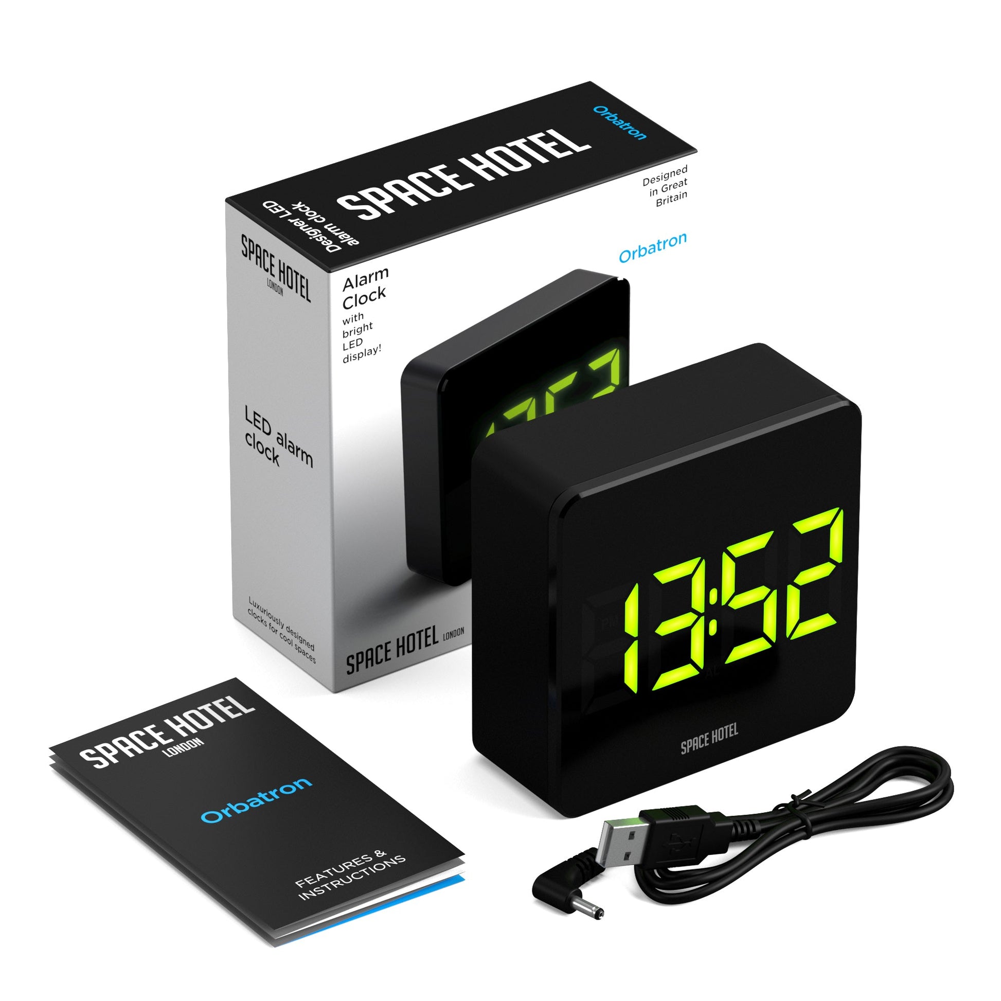Newgate Space Hotel Orbatron Alarm Clock Black Case - Black Lens - Green Led-Newgate-Mood