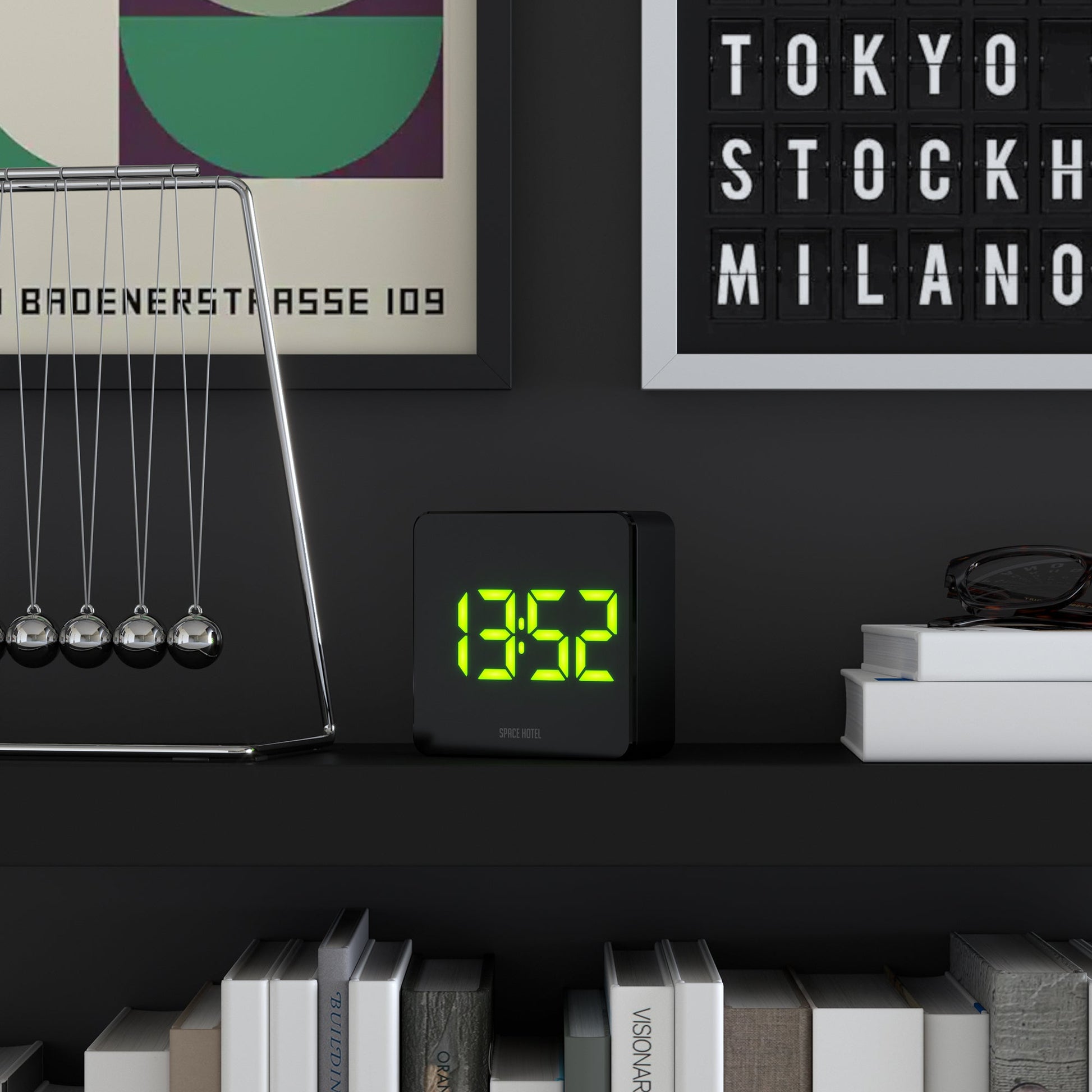 Newgate Space Hotel Orbatron Alarm Clock Black Case - Black Lens - Green Led-Newgate-Mood